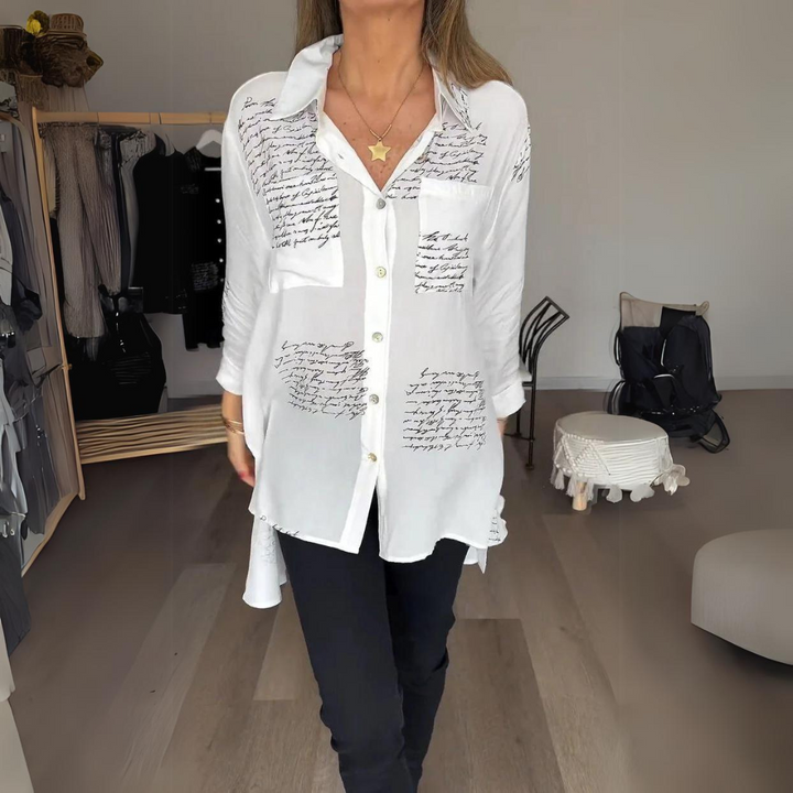 Carla™ | Handwritten Button-Up Blouse