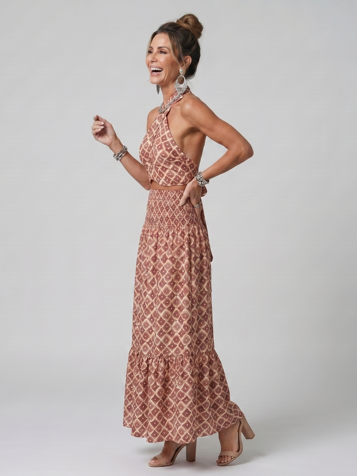 Amira | Geometric Print Cutout Criss-Cross Midi Dress