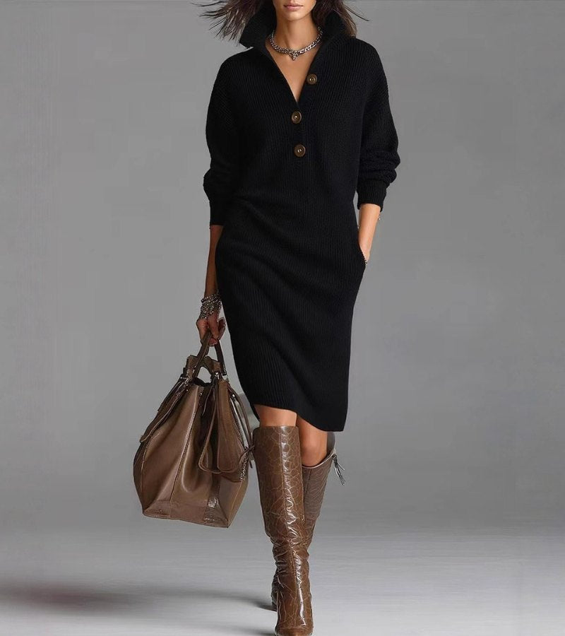 Scarlett™ - Elegant Winter Dress with Buttons
