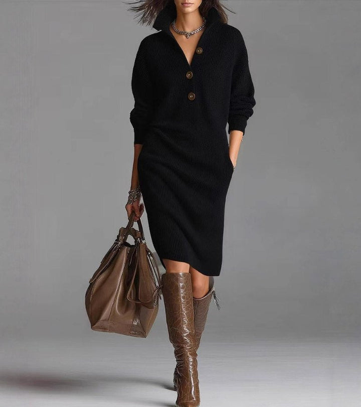 Scarlett™ - Elegant Winter Dress with Buttons