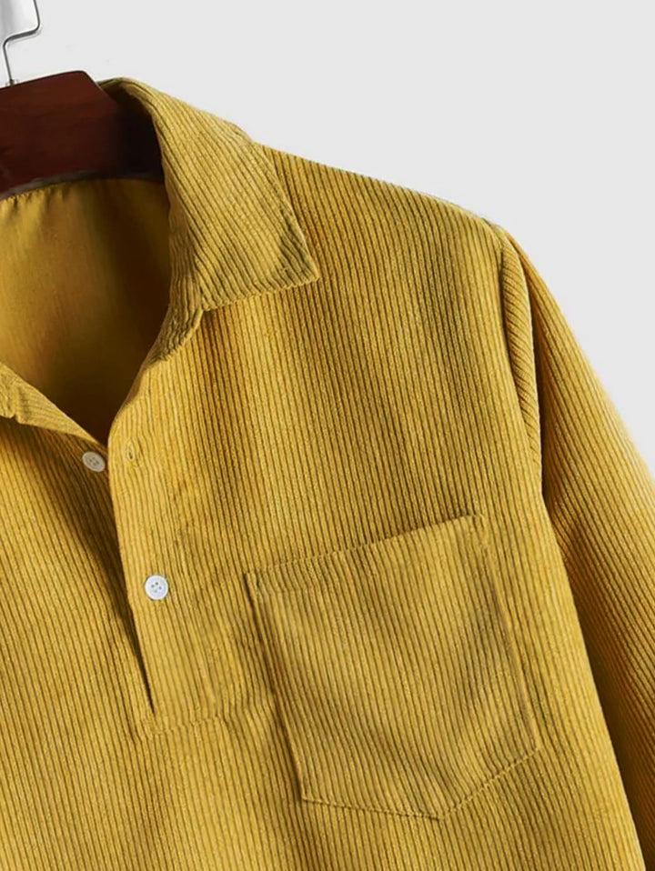 Men's Corduroy Long-Sleeve Half-Placket Shirt