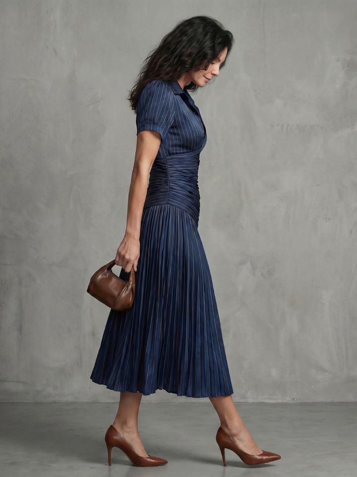 Theodora | Pleated Waist Panel Midi Dress