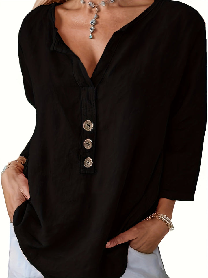 Harper™ - Loose V-Neck Blouse with Buttons