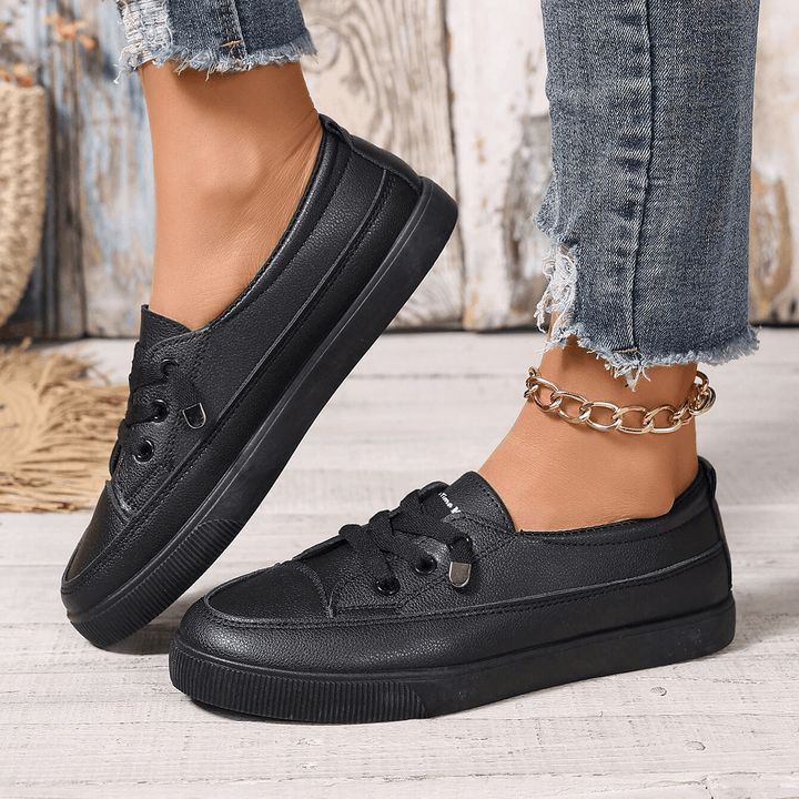 Women's white lace-up flat orthopedic shoes - breathable soft insole