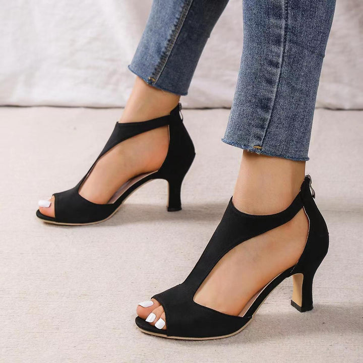 Back Zipper Fish Mouth High Heels