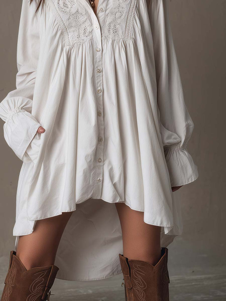 Retro Style Lace Irregular Hem Long Sleeve Mini Dress