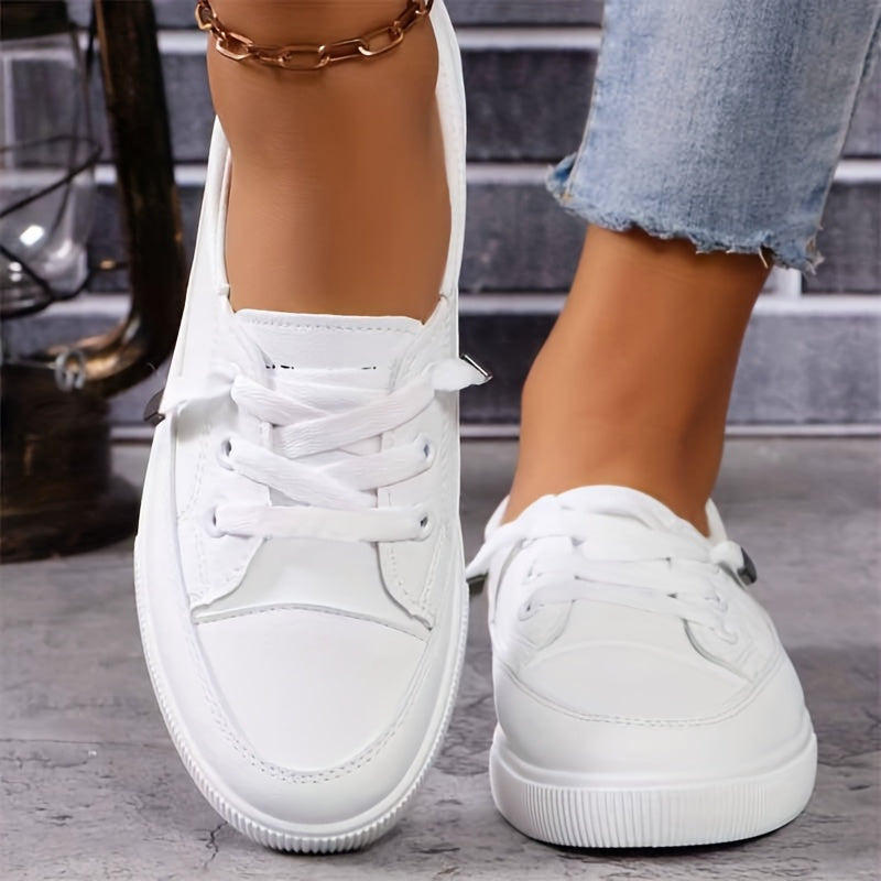 Women's white lace-up flat orthopedic shoes - breathable soft insole