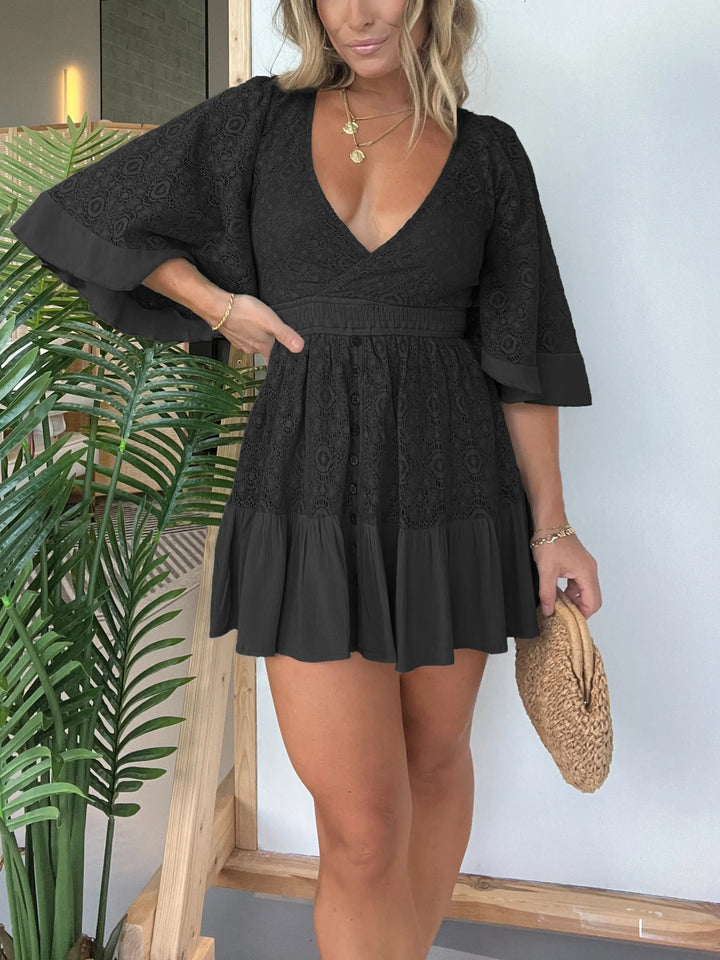 Pink Laura™ - Lace Crochet Jumpsuit Dress