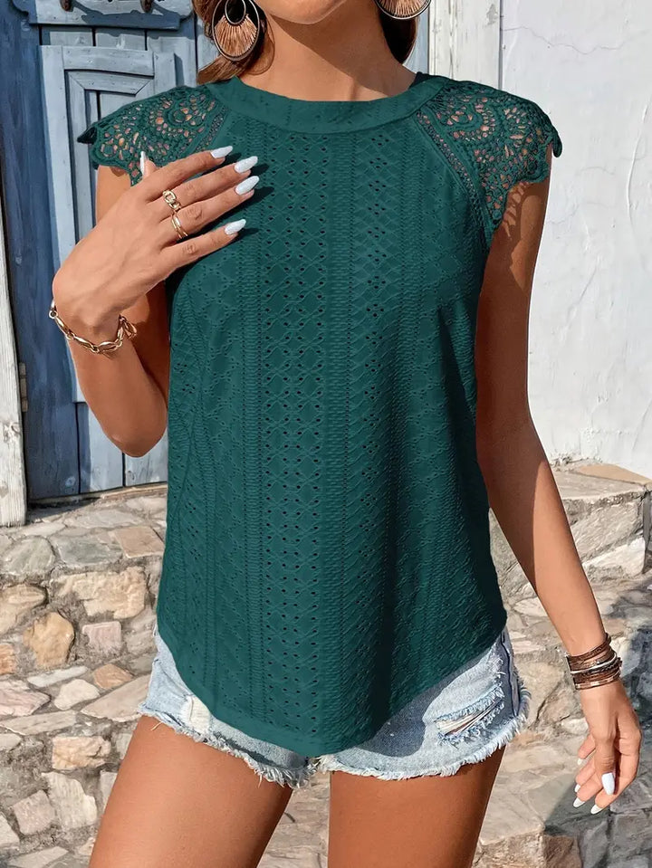 Keshia™ - Elegant Blouse with Eyelets and Tie Detail