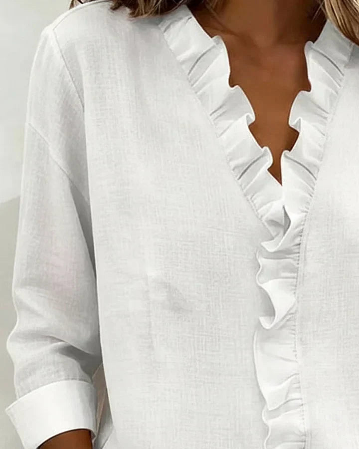 Indie | Ruffled V-Neck Long Sleeve Shirt