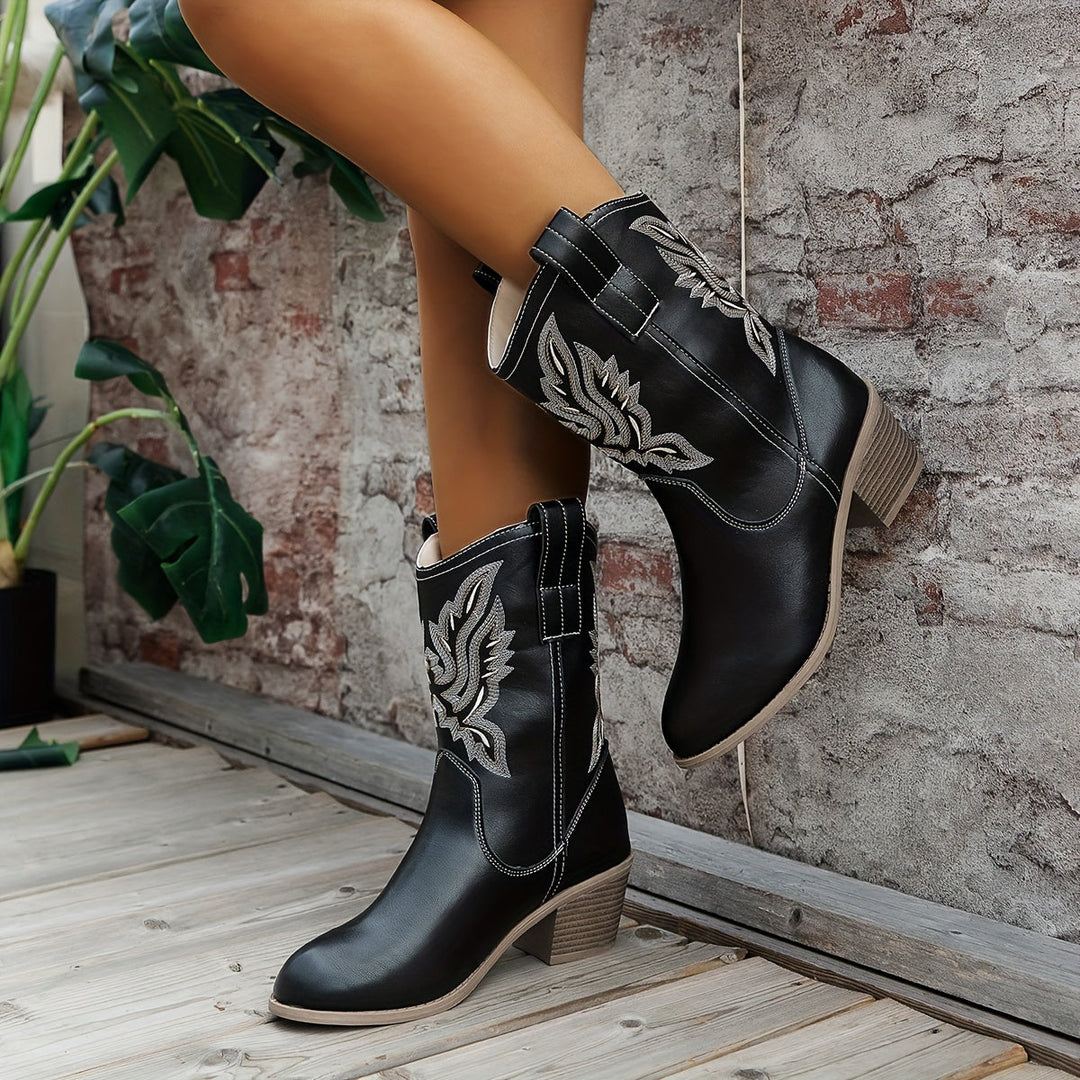 Women’s western boots for wide calves with an embroidered shaft