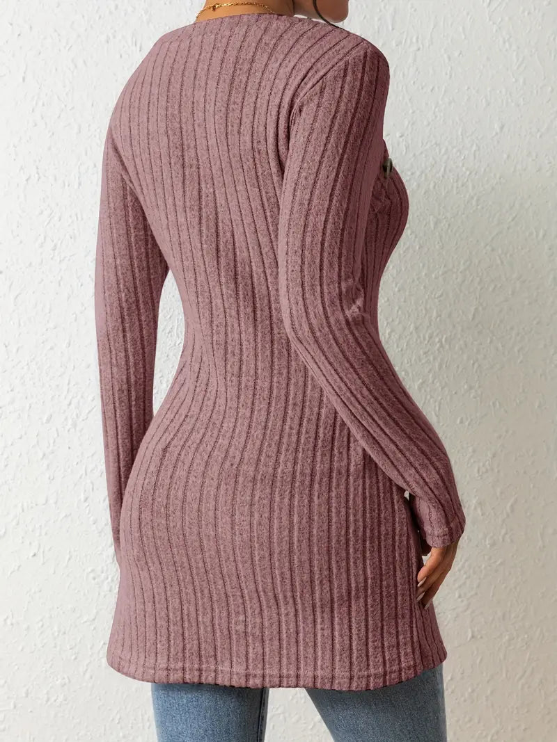 Julia - Asymmetric Buttoned Rib-Knit Top
