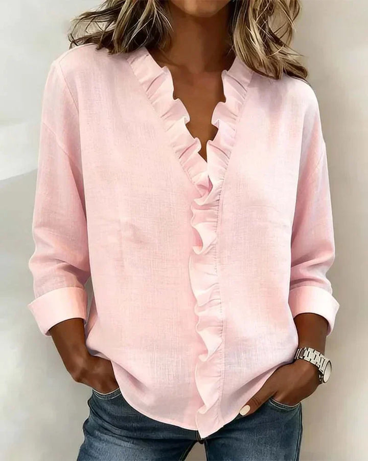 Indie | Ruffled V-Neck Long Sleeve Shirt