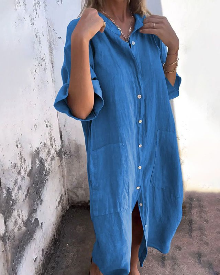 Meiva™ - Cotton-Linen Shirt Dress