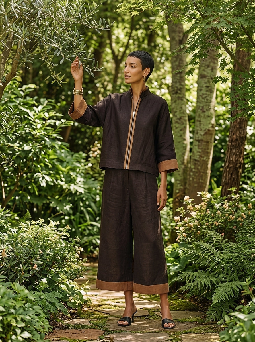 Women's Top & Cropped Wide-Leg Pants Set