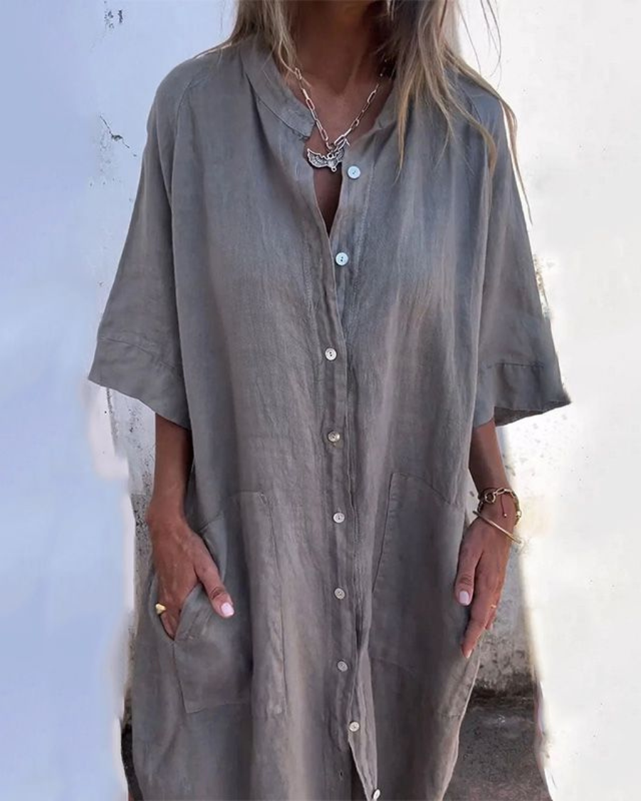 Meiva™ - Cotton-Linen Shirt Dress