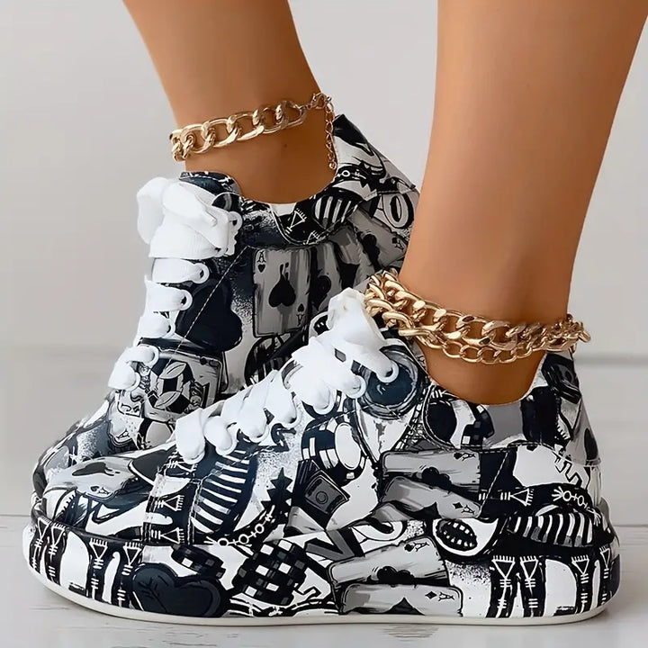 Mia - Women's Graffiti Print Platform Sneakers