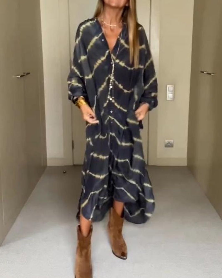 Bella™ - Boho Striped Long Sleeve Maxi Dress