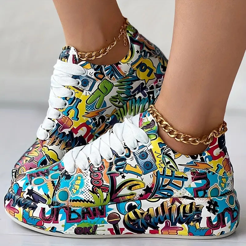 Mia - Women's Graffiti Print Platform Sneakers