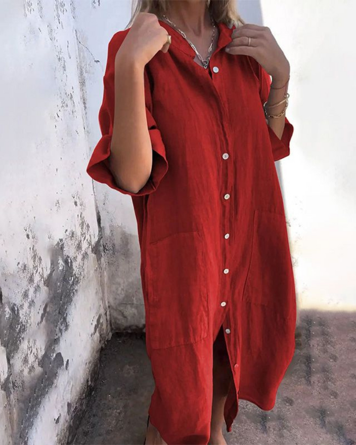 Meiva™ - Cotton-Linen Shirt Dress