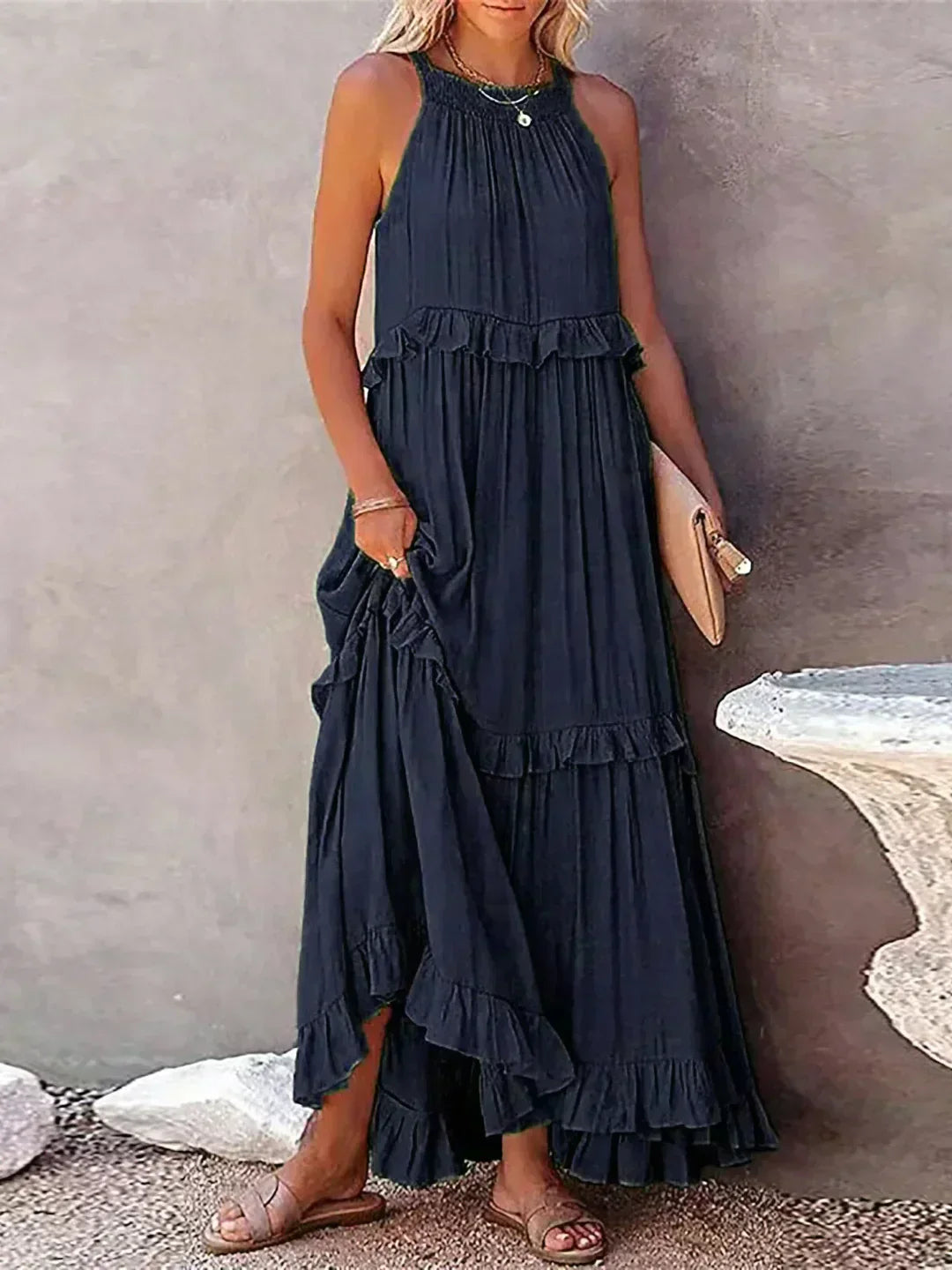 Sarah | Halterneck Ruched Maxi Dress (Almost sold out)