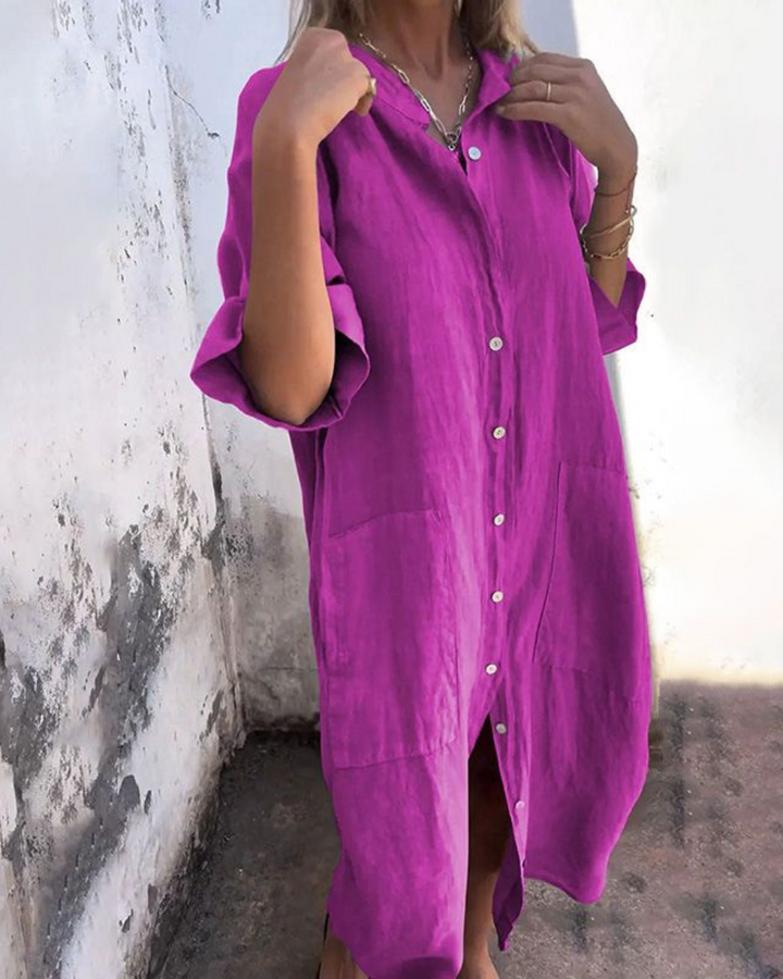Meiva™ - Cotton-Linen Shirt Dress