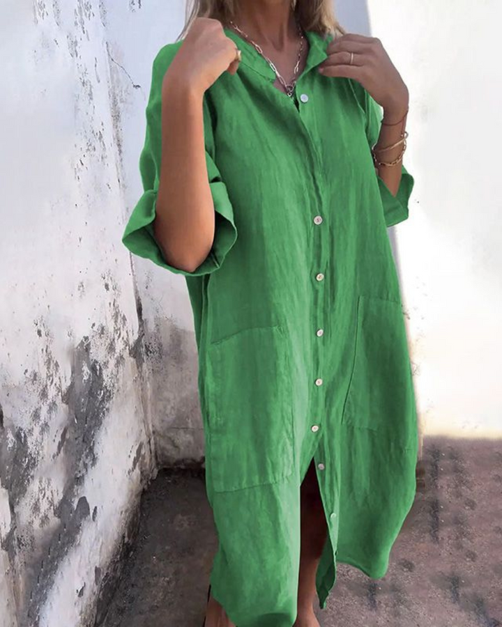 Meiva™ - Cotton-Linen Shirt Dress