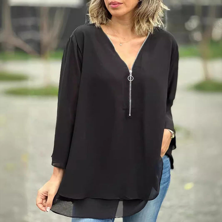 Heidi™ - V-Neck Flowing Zip Top