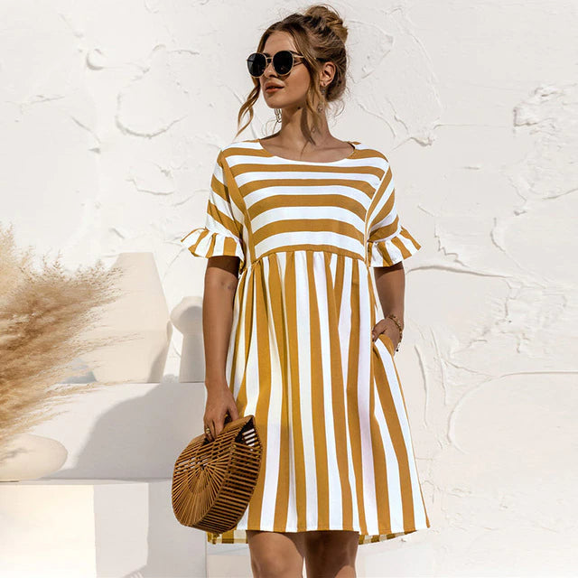 Levoire | Striped Ruffle Maternity Dress
