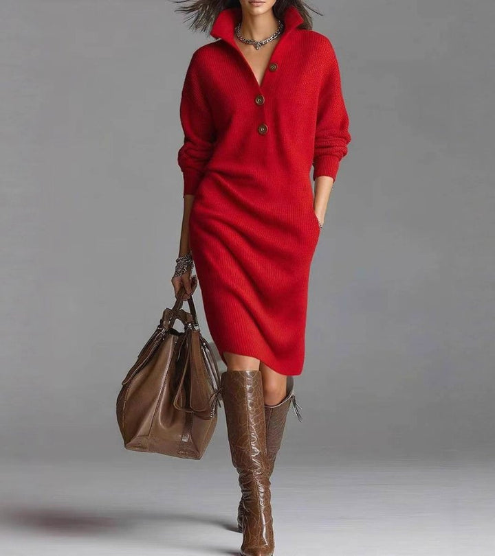 Scarlett™ - Elegant Winter Dress with Buttons