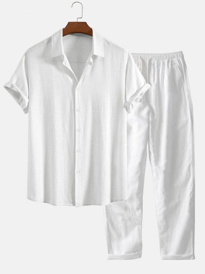 Button-up shirt and straight-cut trousers in a linen-rayon blend