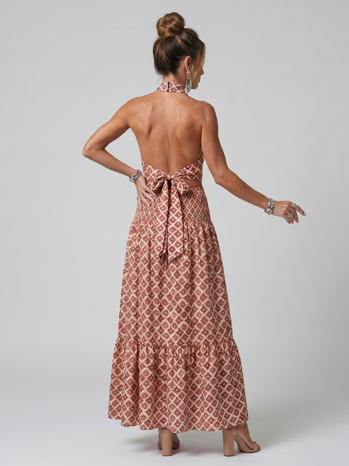 Amira | Geometric Print Cutout Criss-Cross Midi Dress