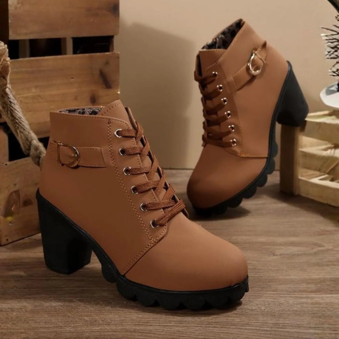 Mina™ - Chic Lace-Up Ankle Boots with Metal Buckle