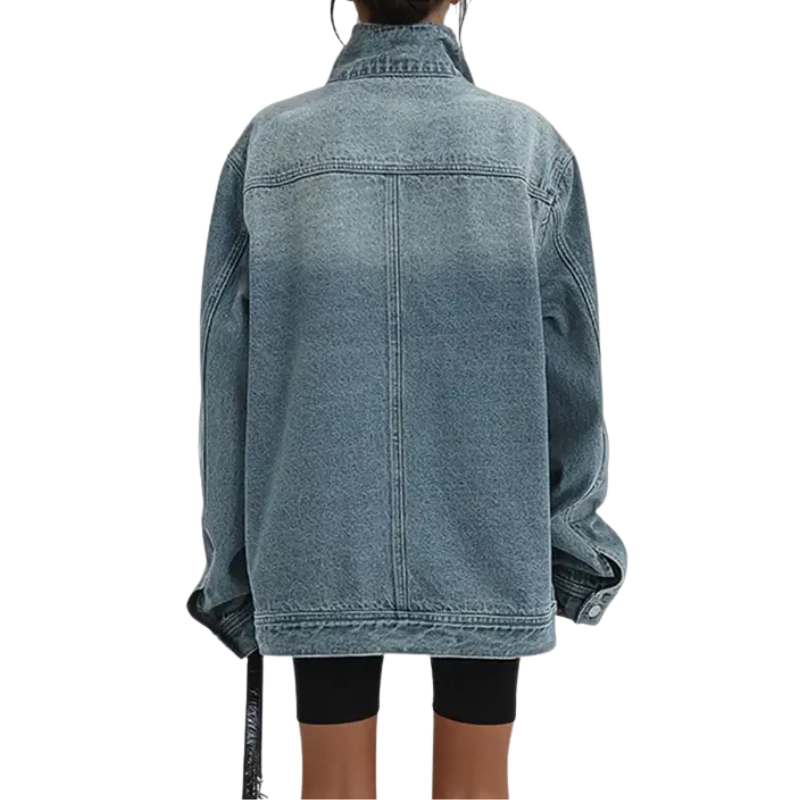 SKYE™ – Retro-Inspired Asymmetrical Jacket with High Collar and Vintage Wash
