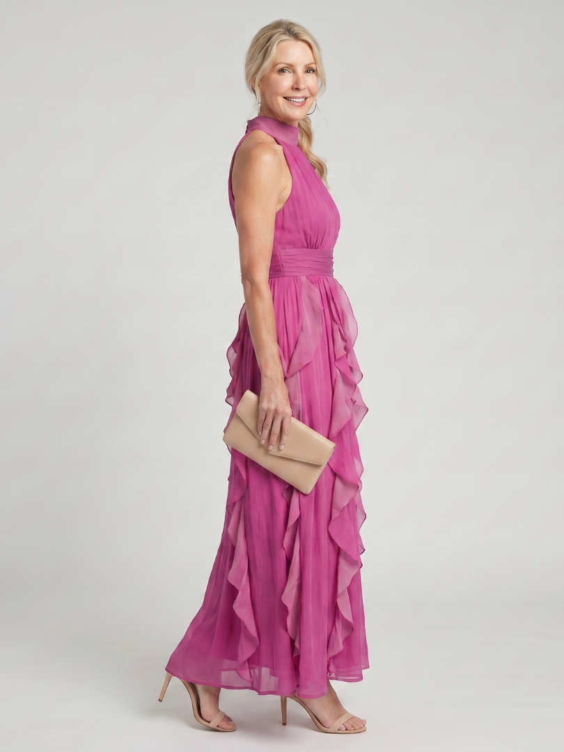 Orea | High Neck Maxi Dress with Gathered Ruffle Tiers