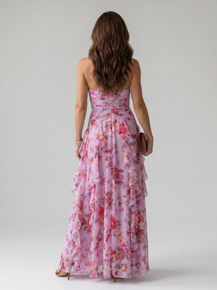 Nori | Halter Neck Ruffle Top Floral Maxi Dress