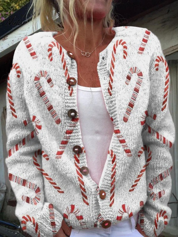 Festive Candy Cane Decoration Pattern | Button Cardigan Sweater