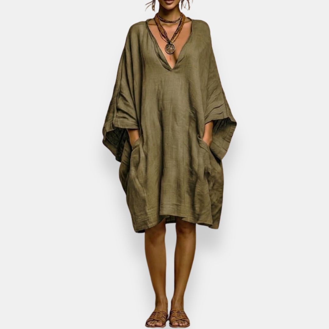 Cassienne | Women's V-Neck Knee-Length Dress with Pockets