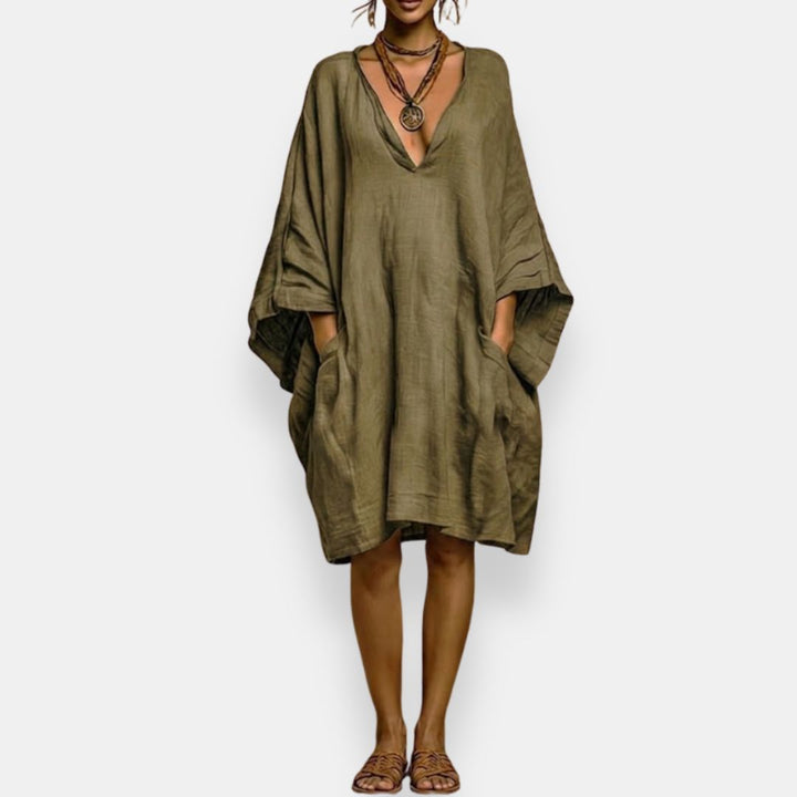 Cassienne | Women's V-Neck Knee-Length Dress with Pockets