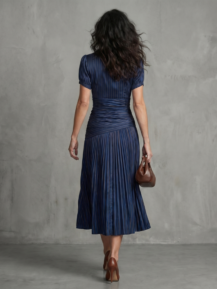 Theodora | Pleated Waist Panel Midi Dress