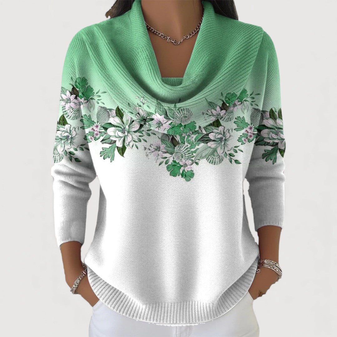 ALORA – Floral Pattern Cowl Neck Sweater