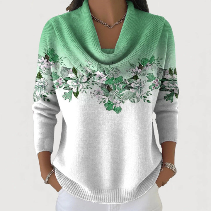 ALORA – Floral Pattern Cowl Neck Sweater