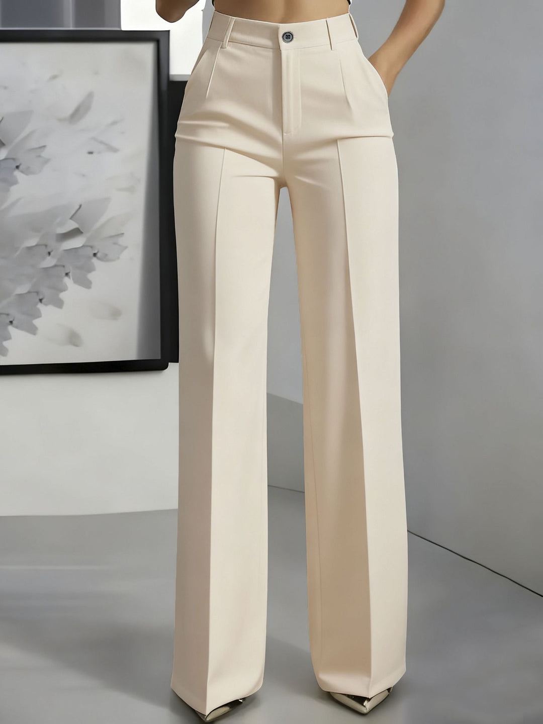 Women's high-waisted trousers with elastic waistband