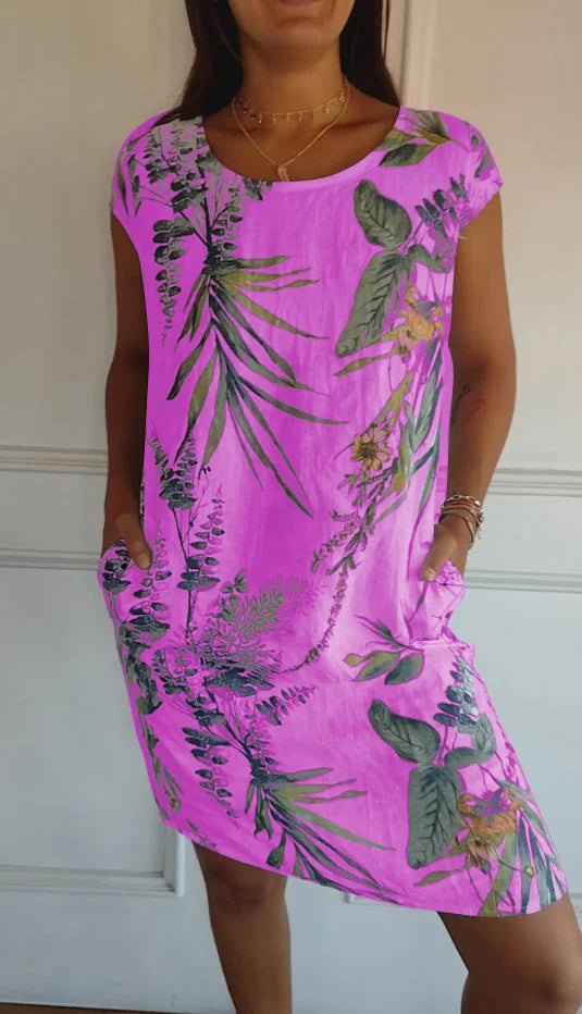 Women's Summer Dress with Pockets and Vibrant Print