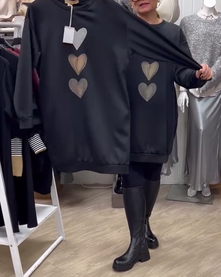 Francine™ - Women's Long Sleeve Heart Pattern Sweatshirt