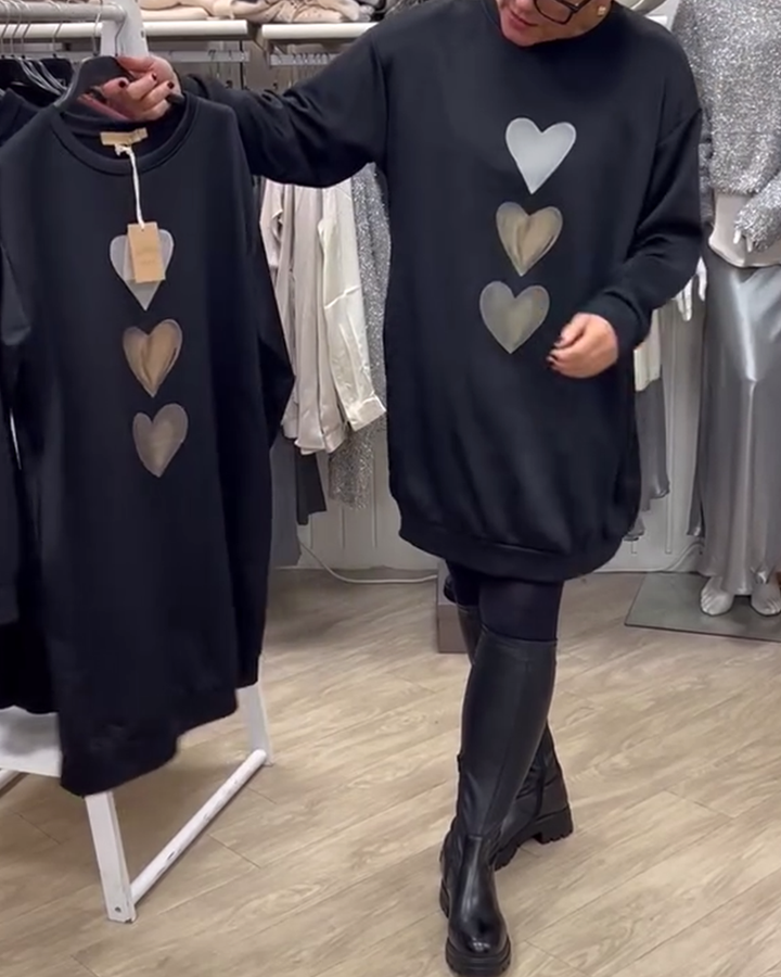 Francine™ - Women's Long Sleeve Heart Pattern Sweatshirt