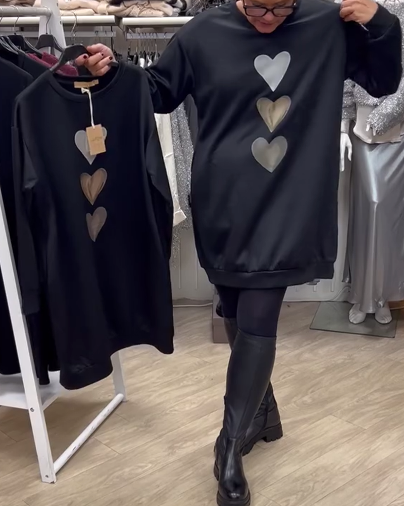 Francine™ - Women's Long Sleeve Heart Pattern Sweatshirt