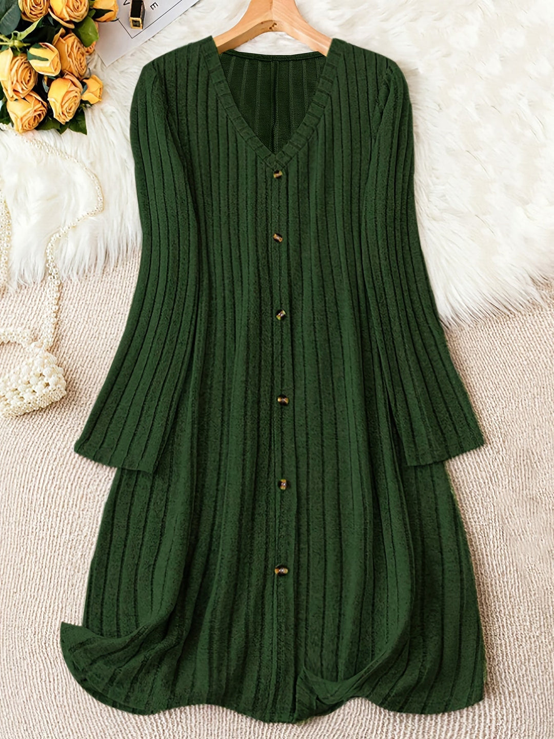 Madelyn™ - Timeless Plus-Size Ribbed Button-Up Dress