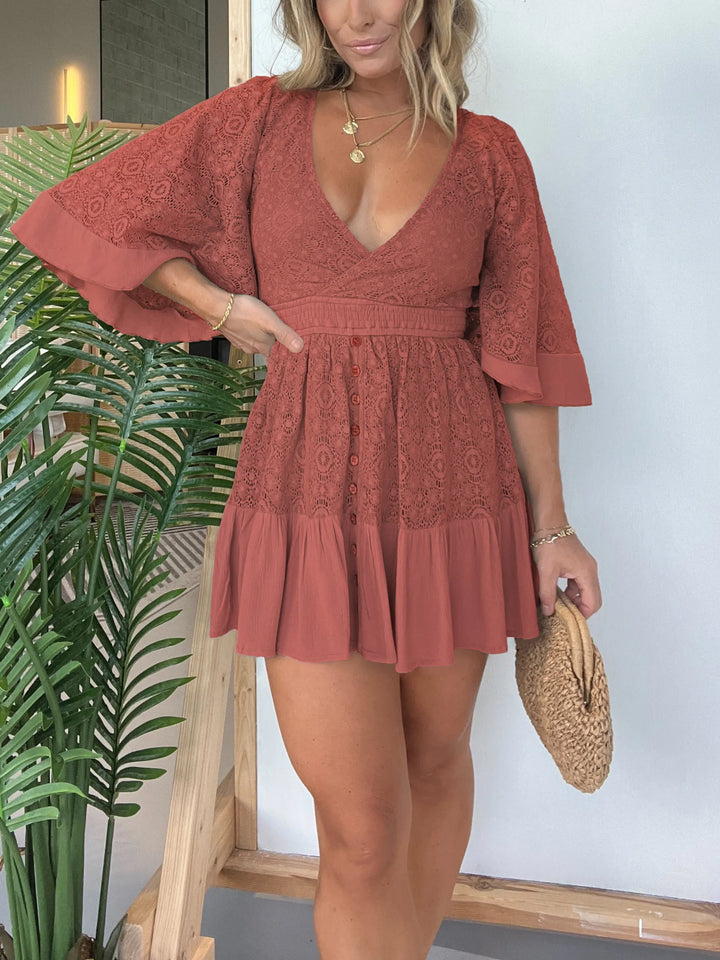 Pink Laura™ - Lace Crochet Jumpsuit Dress