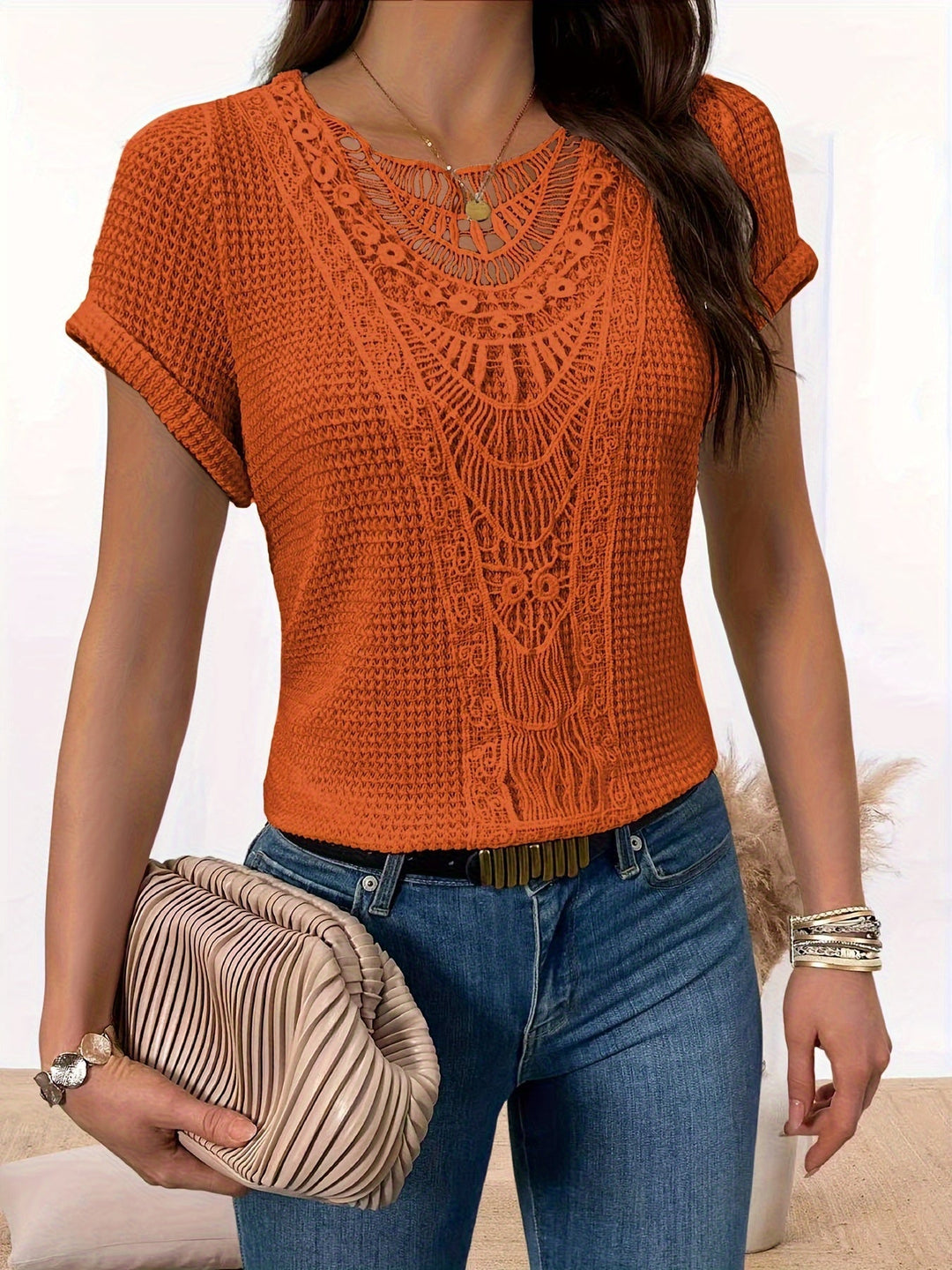 Brianna™ - Lace T-Shirt with Round Neck